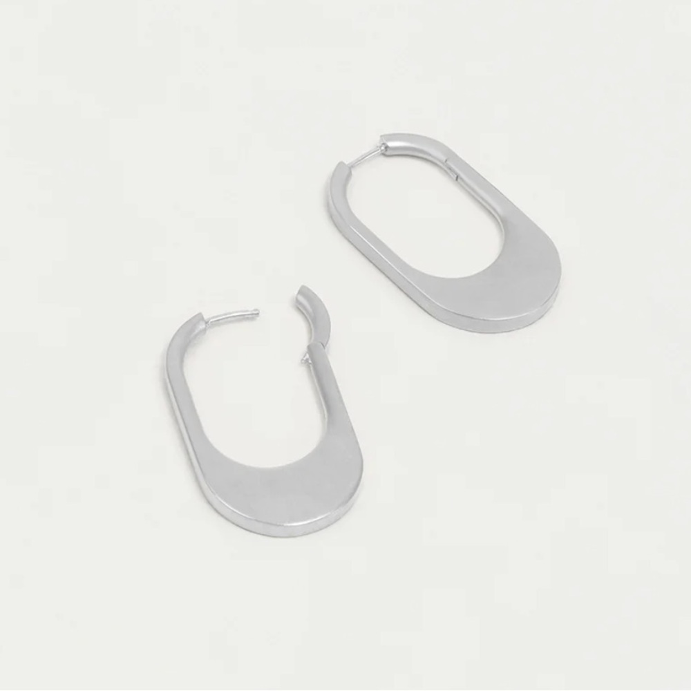New! Dean Davidson Crosby Hinged Statement Hoops Brushed Silver Earrings - Picture 4 of 6